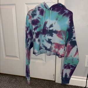 Jerzees Tie-Dye Cropped Hoodie - Purple, Blue, Pink